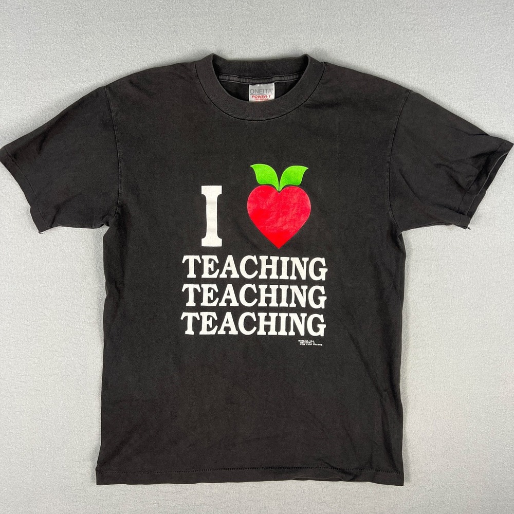 VTG I Love Teaching T Shirt Fits S Apple Heart Teachers 1990s‎ Single Stitch USA